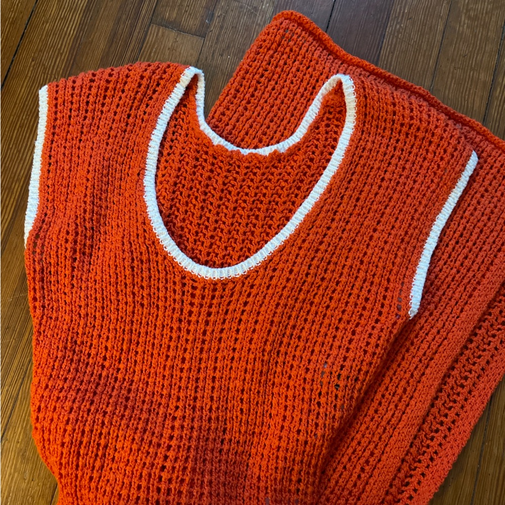 NWT La Porte Halse Window Pane Dress in Tangerine Tango Orange Crochet Knit Maxi - Picture 8 of 8